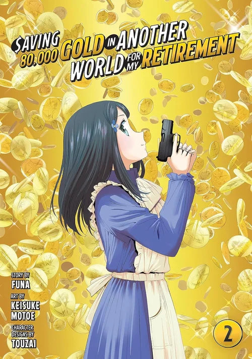 Book cover with an anime character holding a gun against a yellow background with coins.