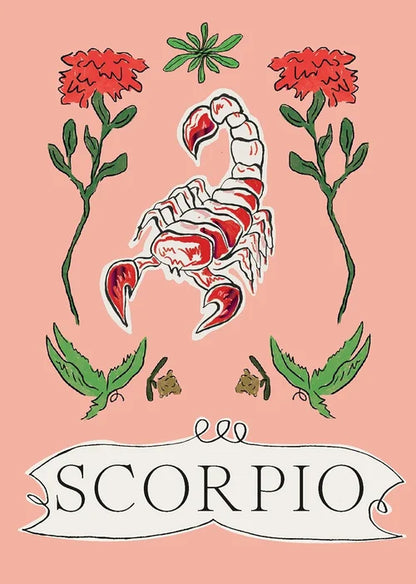 Scorpio zodiac sign with flowers on a pink background