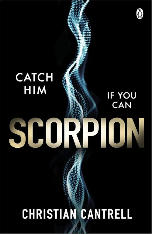 Book cover of 'Scorpion' by Christian Cantrell with a dark background and blue light effect.