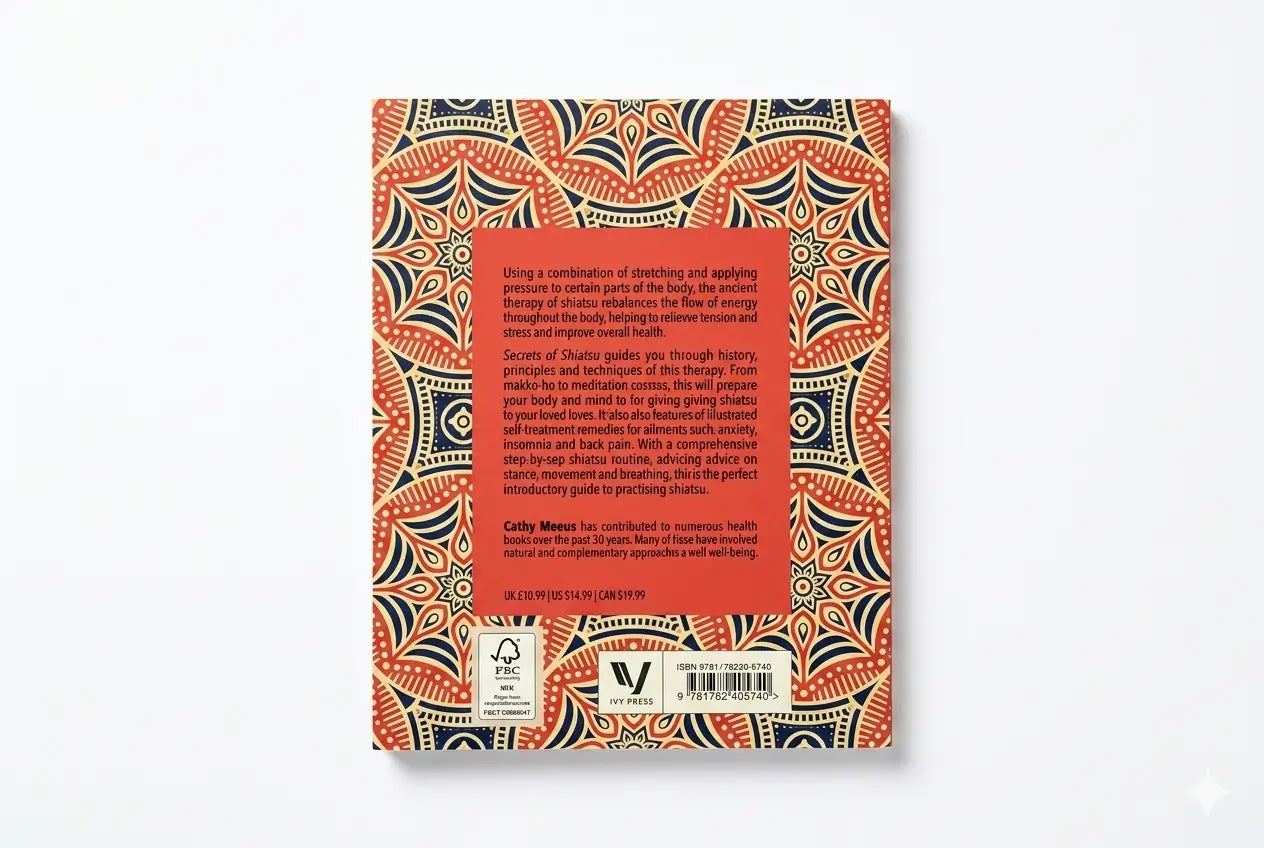 Book cover with a patterned design and text on a white background