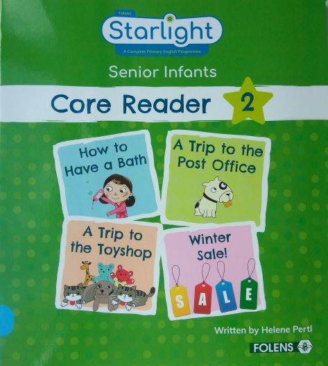 Book cover of 'Starlight Senior Infants Core Reader 2' with illustrations and text on a green background.