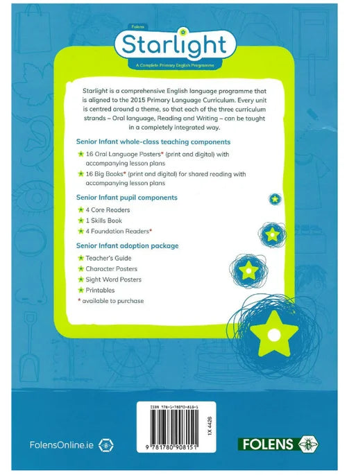 Back cover of a educational book with 'Starlight' branding and text about the curriculum.