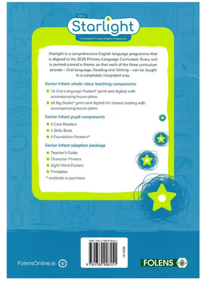 Back cover of a educational book with 'Starlight' branding and text about the curriculum.