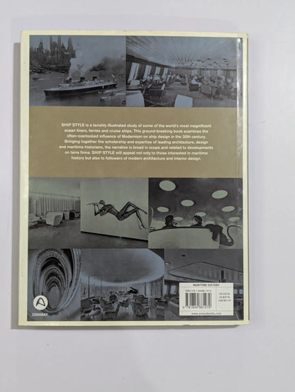 Back cover of a book with black and white images and text on a gray background