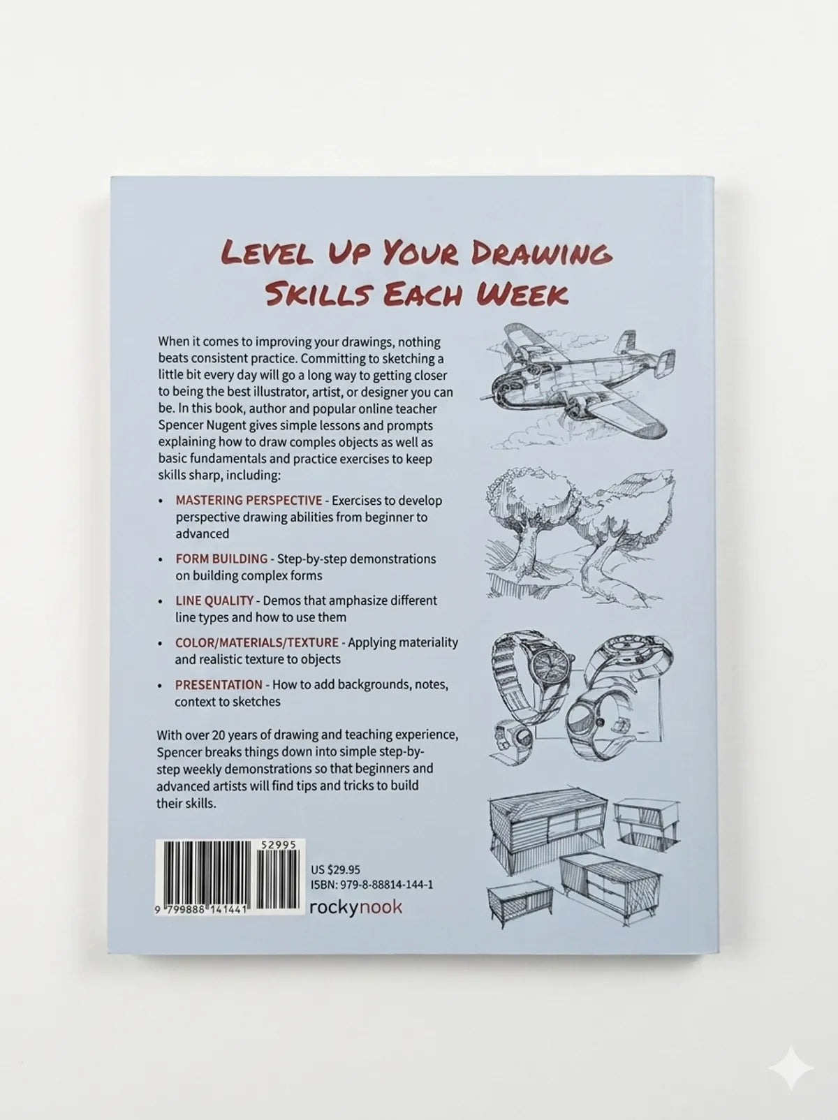 Book cover with text and illustrations on a white background
