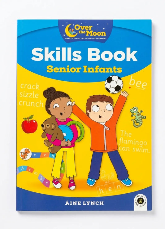 Children's skills book for senior infants with colorful cover and characters on a white background