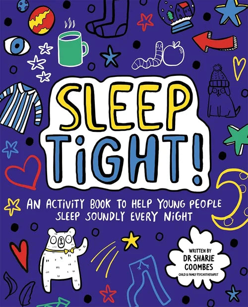Book cover of 'Sleep Tight!' with colorful illustrations on a purple background