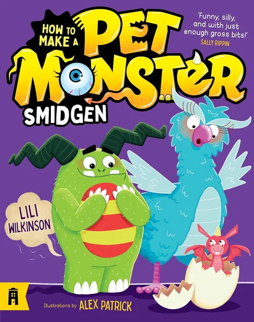 Book cover of 'How to Make a Pet Monster Smidgen' with two colorful monster characters on a purple background.
