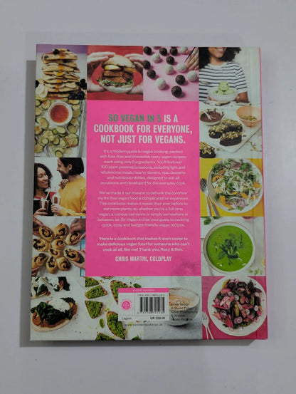 Book cover with images of food and text on a white background