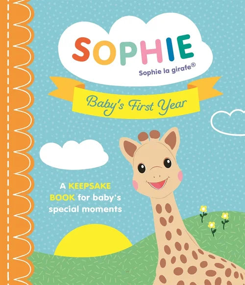 Book cover of 'Sophie la girafe Baby's First Year' with a cartoon giraffe on a blue background.