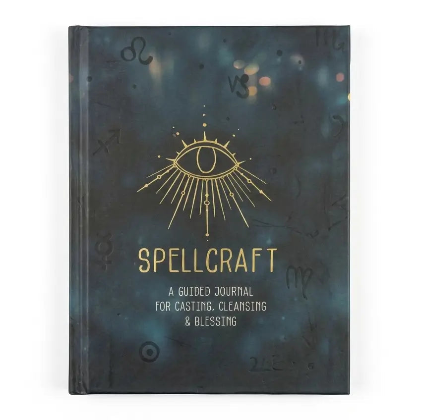 Spellcraft journal with gold design and text on a dark background