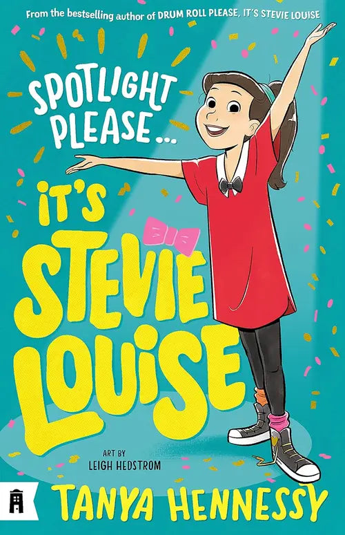 Book cover of 'It's Stevie Louise' by Tanya Hennessy with a character in a red dress and cap on a blue background.
