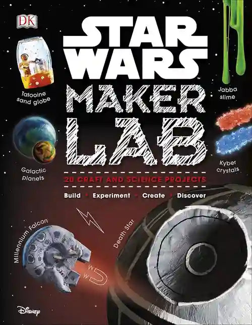 Book cover of 'Star Wars Maker Lab' with various spacecraft images and text.