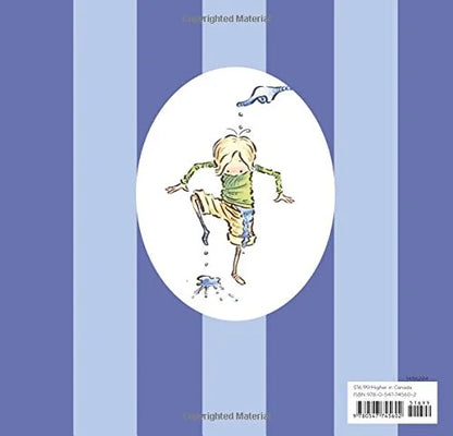 Book cover with a stylized illustration of a character on a blue striped background