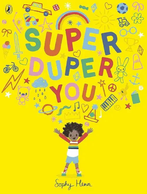 Book cover of 'Super Duper You' with colorful text and illustrations on a yellow background.