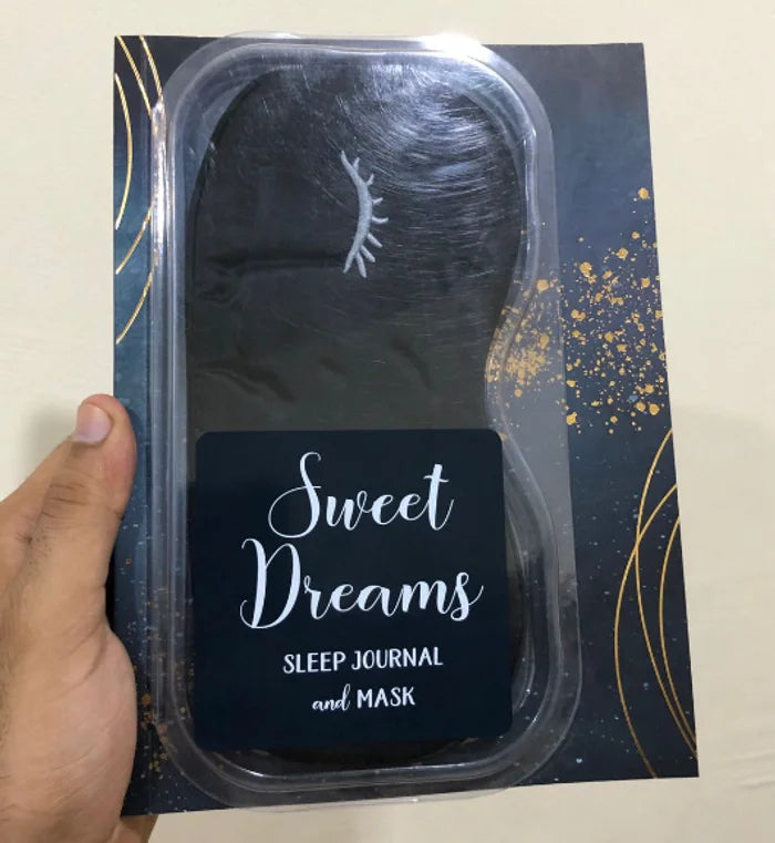 Sleep mask in packaging with 'Sweet Dreams Sleep Journal and Mask' text