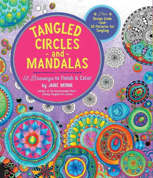 Colorful book cover of 'Tangled Circles and Mandalas' with intricate designs.