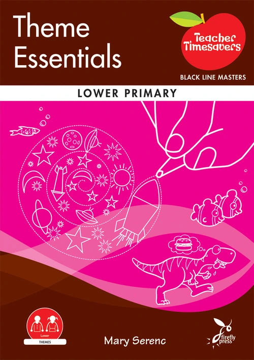 Book cover of 'Theme Essentials' for lower primary education with a pink and brown design.