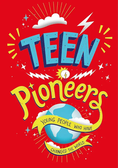 Book cover of 'Teen Pioneers' with colorful text and graphics on a red background