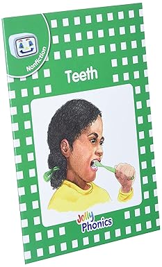 Booklet cover titled 'Teeth' with a child brushing teeth illustration, on a green checkered background.