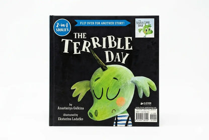 Children's book titled 'The Terrible Day' with a green character on the cover.