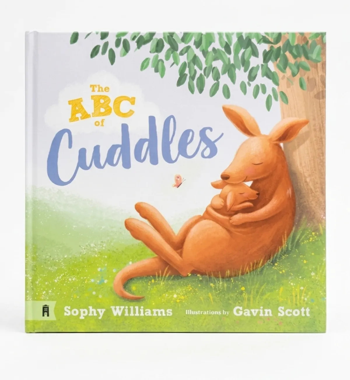 Book cover of 'The ABC of Cuddles' with a kangaroo and baby under a tree.