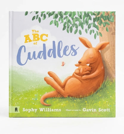Book cover of 'The ABC of Cuddles' with a kangaroo and baby under a tree.
