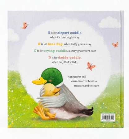 Book cover with a duck and duckling embracing, set against a sky and grass background.