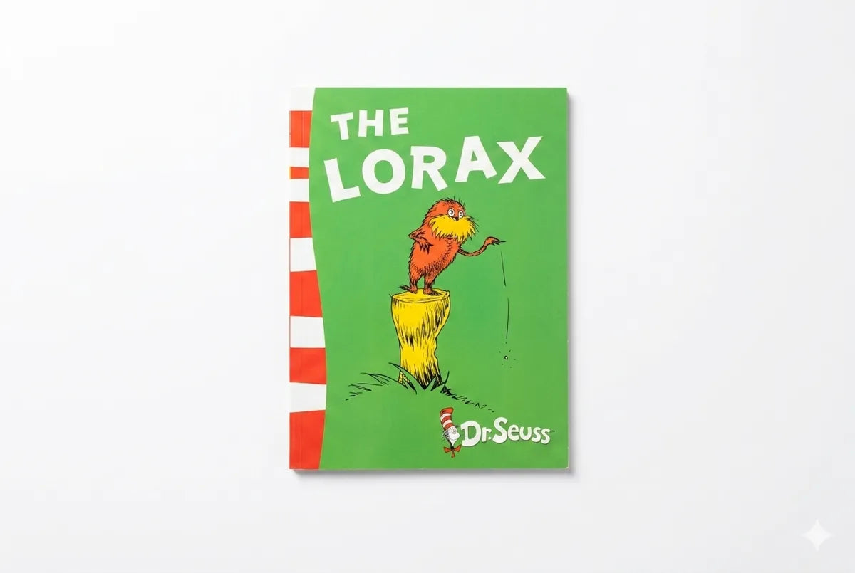 Book cover of 'The Lorax' by Dr. Seuss on a white background