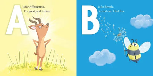 Illustrations of a deer and a bee with text on a yellow and blue background