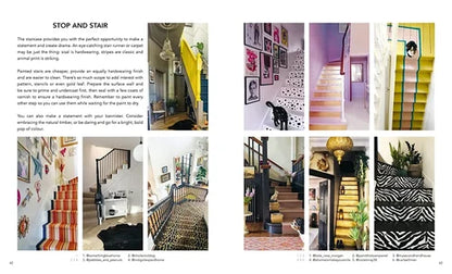 Collage of interior design images featuring staircases and walls with decorative elements.