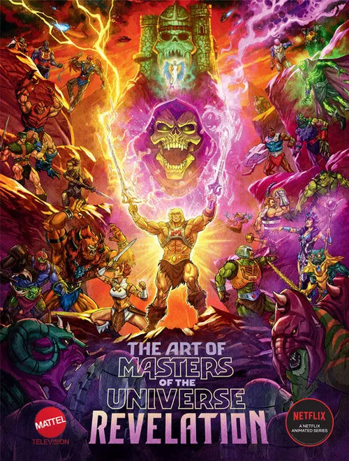 Cover of 'The Art of Masters of the Universe Revelation' with characters and vibrant colors.