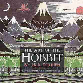 Book cover of 'The Art of The Hobbit' by J.R.R. Tolkien with mountain and tree illustration.