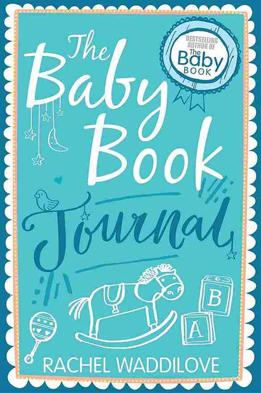 Book cover of 'The Baby Book Journal' by Rachel Waddilove with a blue background and white text.