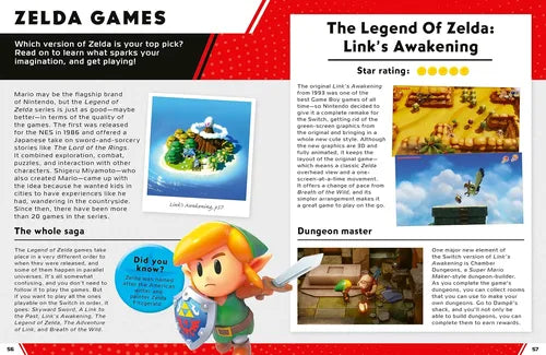 Page from a Zelda games magazine featuring 'The Legend of Zelda: Link's Awakening' with images and text.