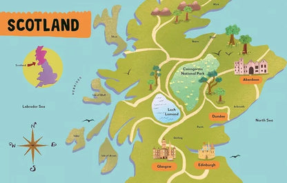 Map of Scotland with major cities and landmarks