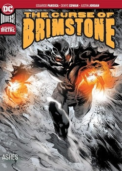 Comic book cover of 'The Curse of Brimstone' with a character surrounded by flames.