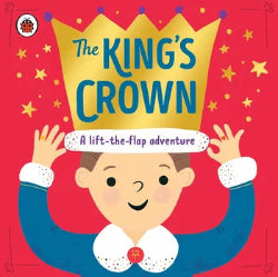 Book cover of 'The King's Crown' with a child wearing a crown against a red background.
