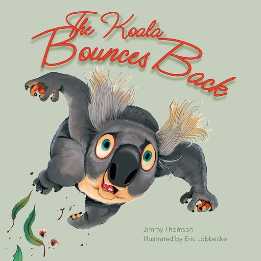 Book cover of 'The Koala Bounces Back' with a cartoon koala illustration on a light green background.