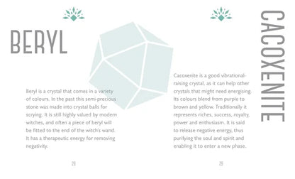 Crystal information card for beryl with geometric design and text on a white background