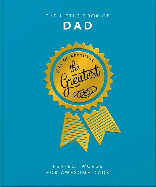Book cover of 'The Little Book of Dad' with a blue background and yellow seal of approval graphic.