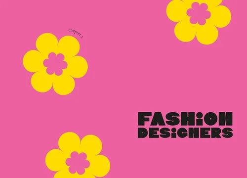 Pink background with yellow flowers and 'Fashion Designers' text