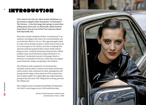 Woman sitting in a car with text on the left side