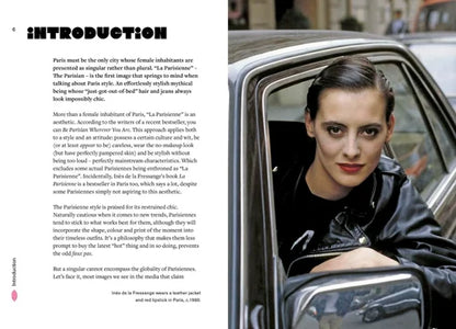 Woman sitting in a car with text on the left side