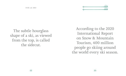 Text on a white background discussing the sidecut of skis and global skiing statistics.