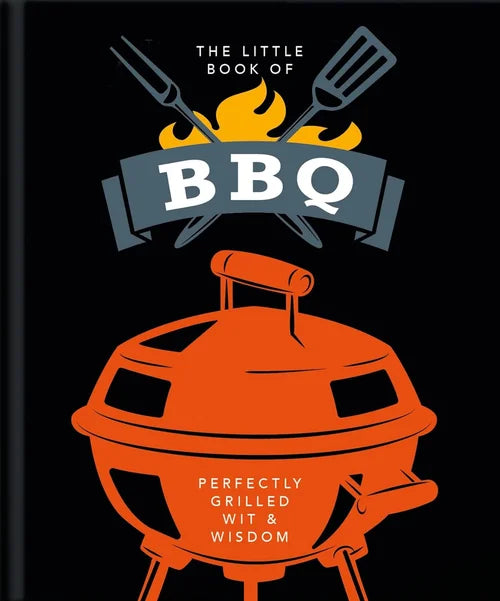 Book cover of 'The Little Book of BBQ' with a grill illustration on a black background