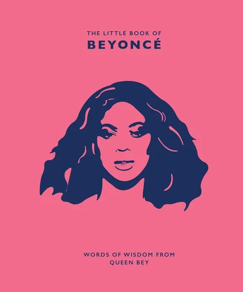 Book cover with a stylized portrait of Beyoncé on a pink background