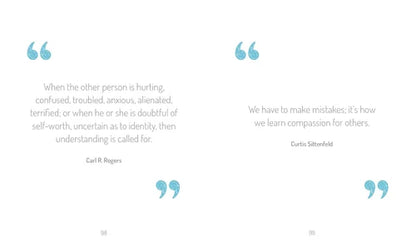 Two quotes by Carl R. Rogers and Curtis Sittenfeld on a white background with blue quotation marks.