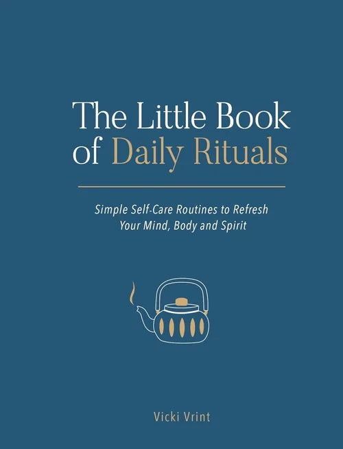 Book cover of 'The Little Book of Daily Rituals' with a teapot illustration on a blue background