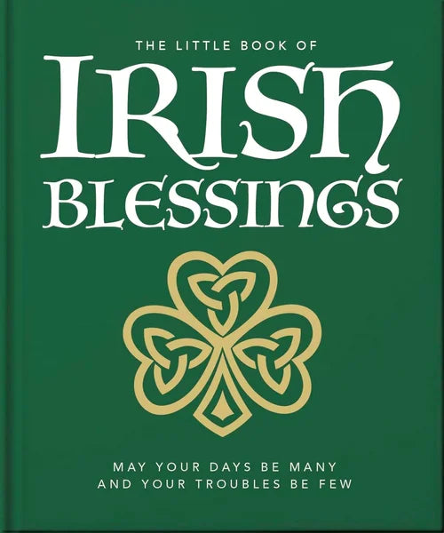 Book cover of 'The Little Book of Irish Blessings' with a shamrock design on a green background.